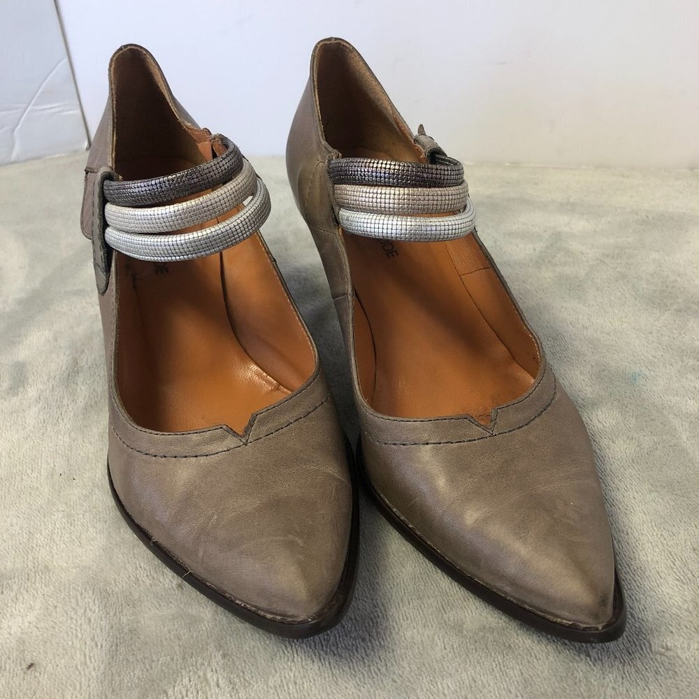 France Mode Block Heel Ankle Strap Leather Shoes Size 37 (6.5 US)